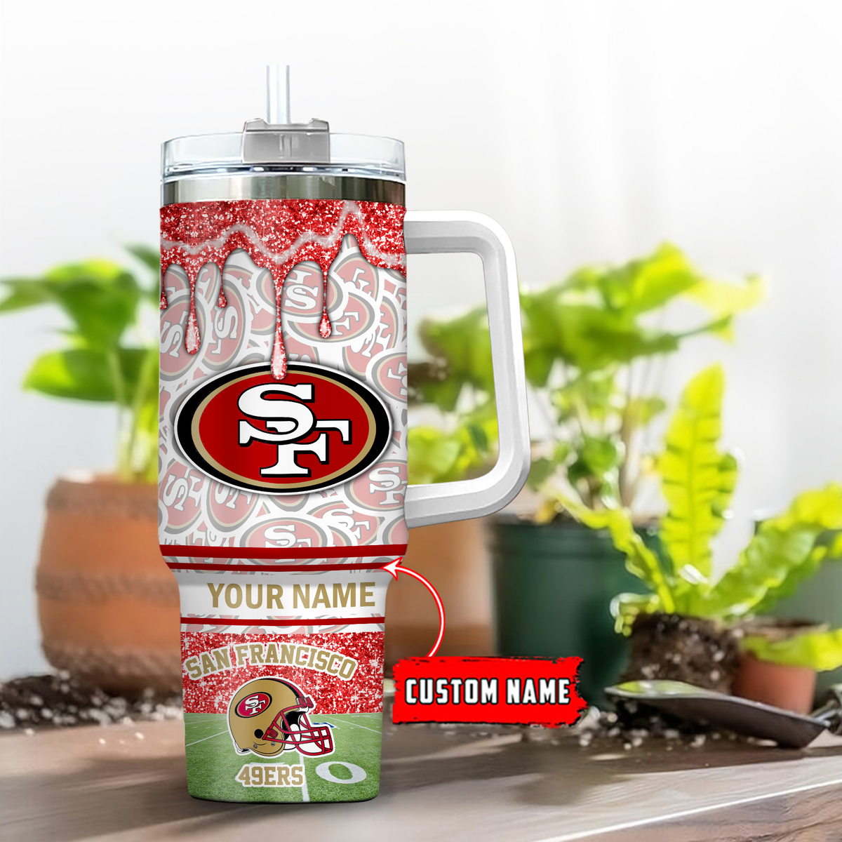 San Francisco 49ers NFL Glitter Custom Stanley Quencher 40oz Stainless Steel Tumbler With Handle