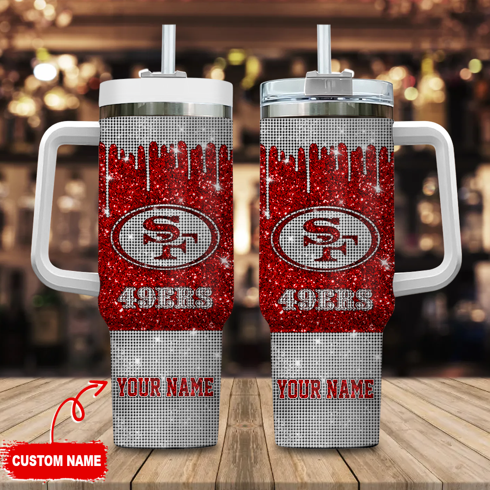 San Francisco 49ers NFL Glitter Custom Stanley Quencher 40oz Stainless Steel Tumbler With Handle