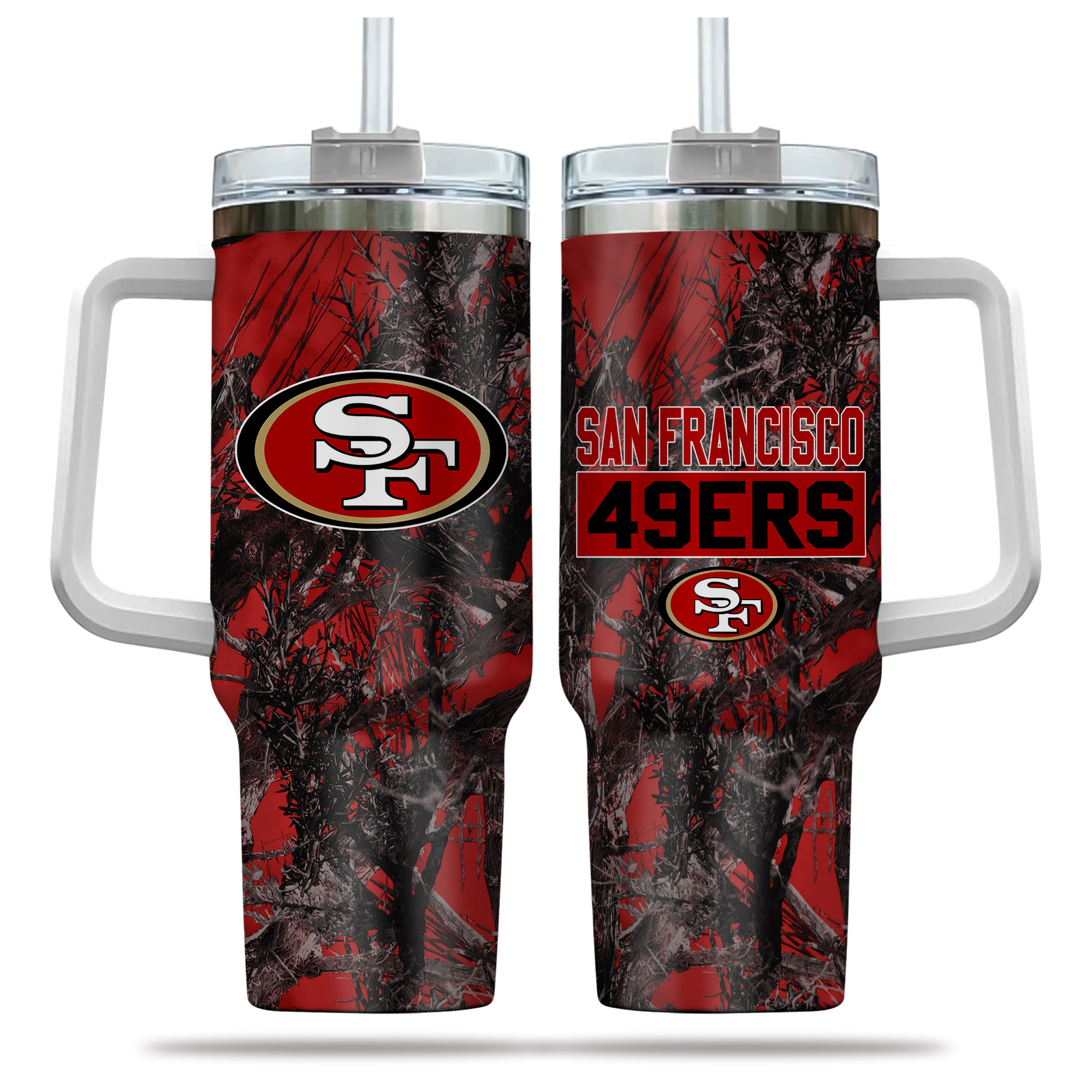 San Francisco 49ers NFL Hunting Custom Stanley Quencher 40oz Stainless Steel Tumbler With Handle
