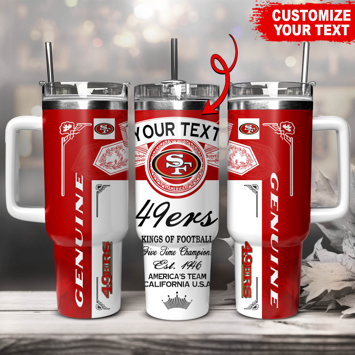 San Francisco 49ers NFL Kings Of Football Custom Stanley Quencher 40oz Stainless Steel Tumbler With Handle
