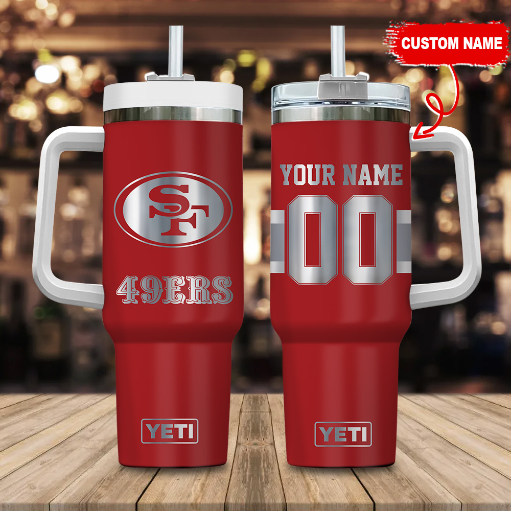 San Francisco 49ers NFL Laser Engraved Effect Custom Stanley Quencher 40oz Stainless Steel Tumbler With Handle