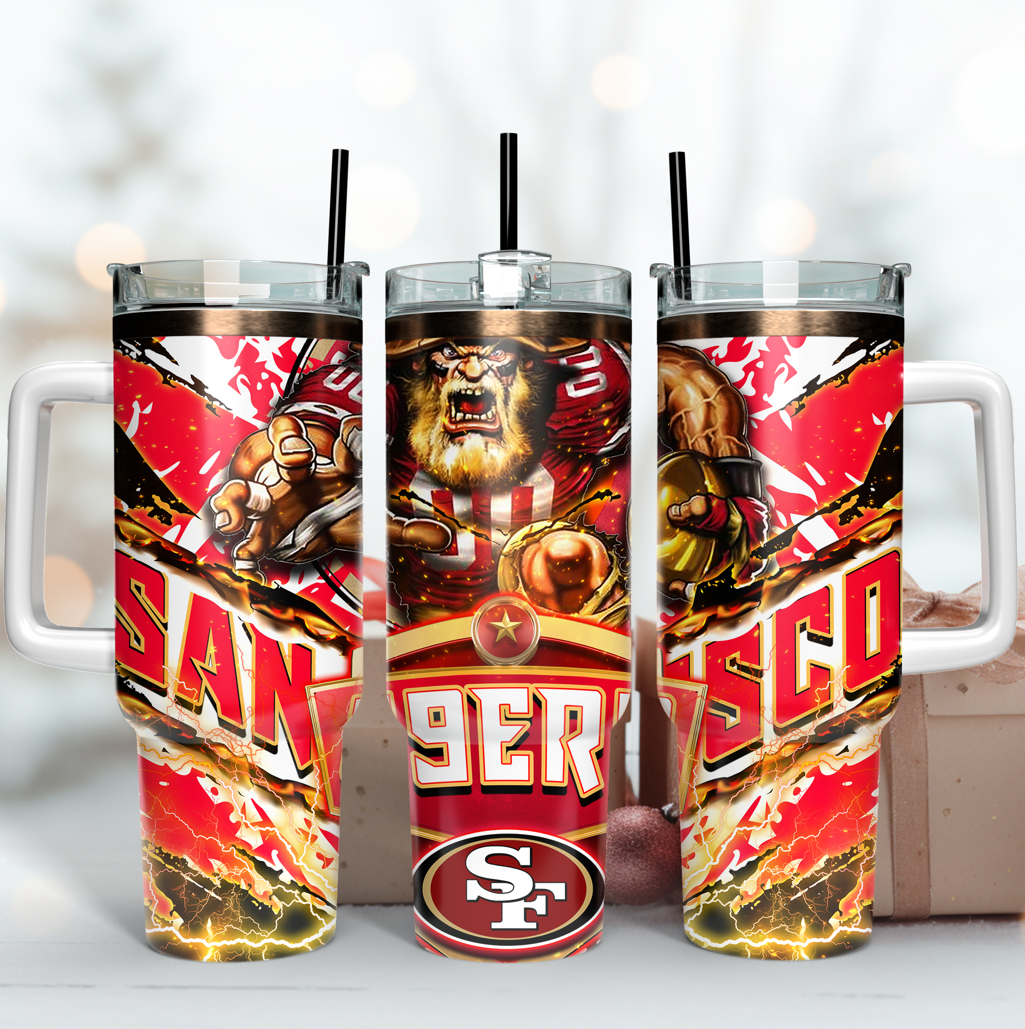 San Francisco 49ers NFL Mascot Custom Stanley Quencher 40oz Stainless Steel Tumbler With Handle
