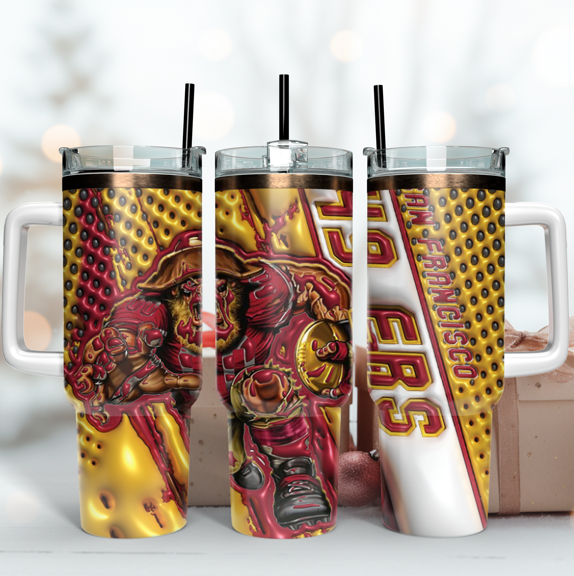 San Francisco 49ers NFL Mascot Custom Stanley Quencher 40oz Stainless Steel Tumbler With Handle