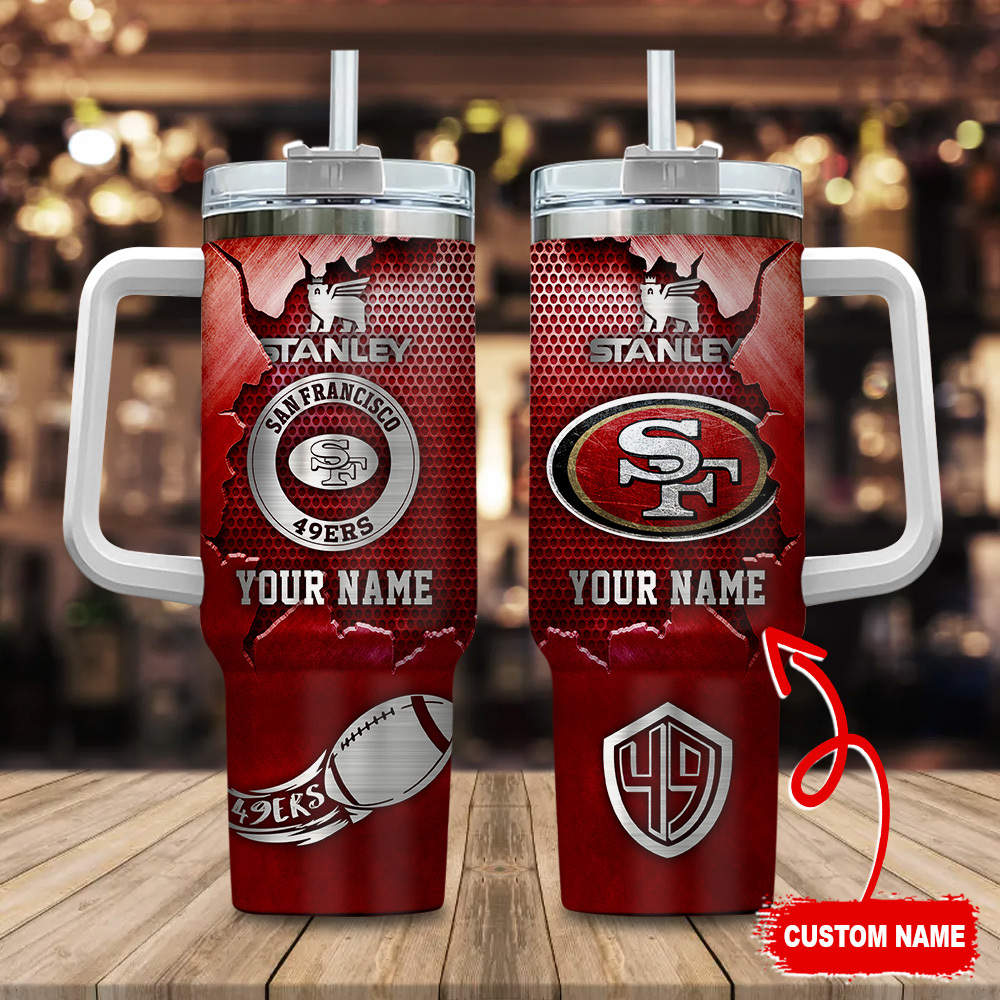 San Francisco 49ers NFL Metal Style Custom Stanley Quencher 40oz Stainless Steel Tumbler With Handle