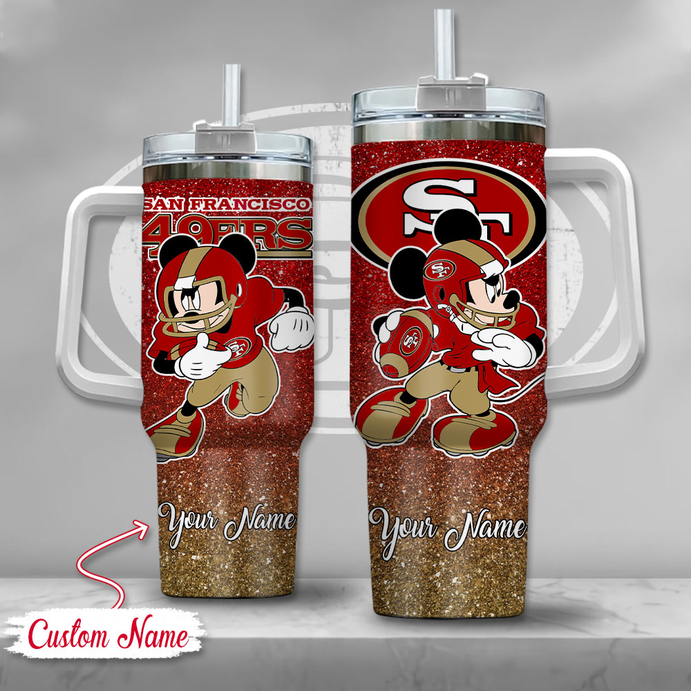 San Francisco 49ers NFL Mickey Mouse Glitter Custom Stanley Quencher 40oz Stainless Steel Tumbler With Handle