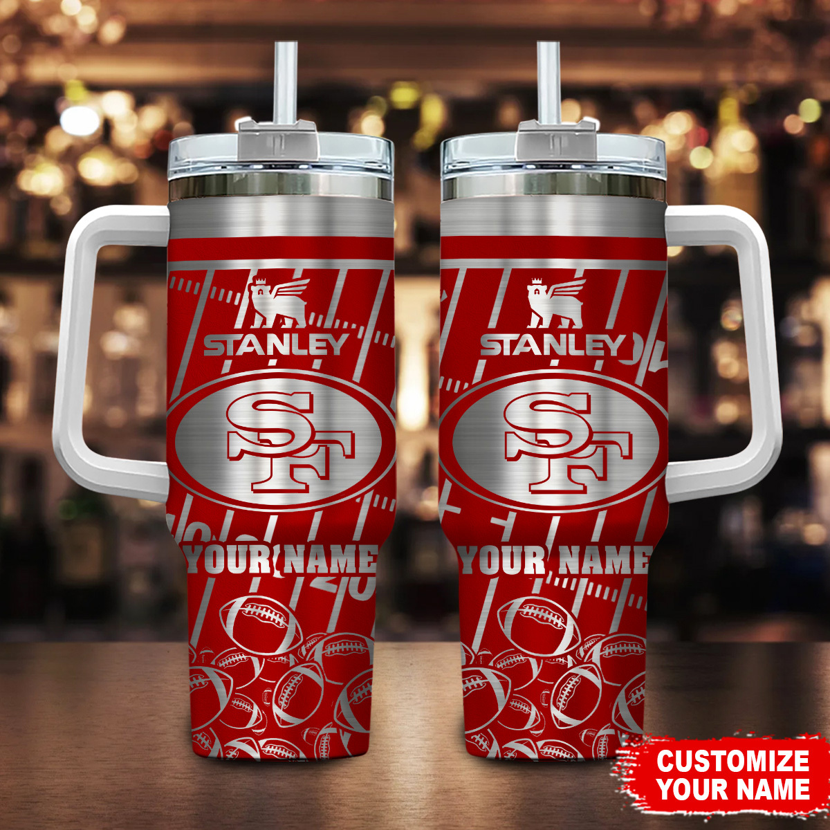 San Francisco 49ers NFL Silver Custom Stanley Quencher 40oz Stainless Steel Tumbler With Handle