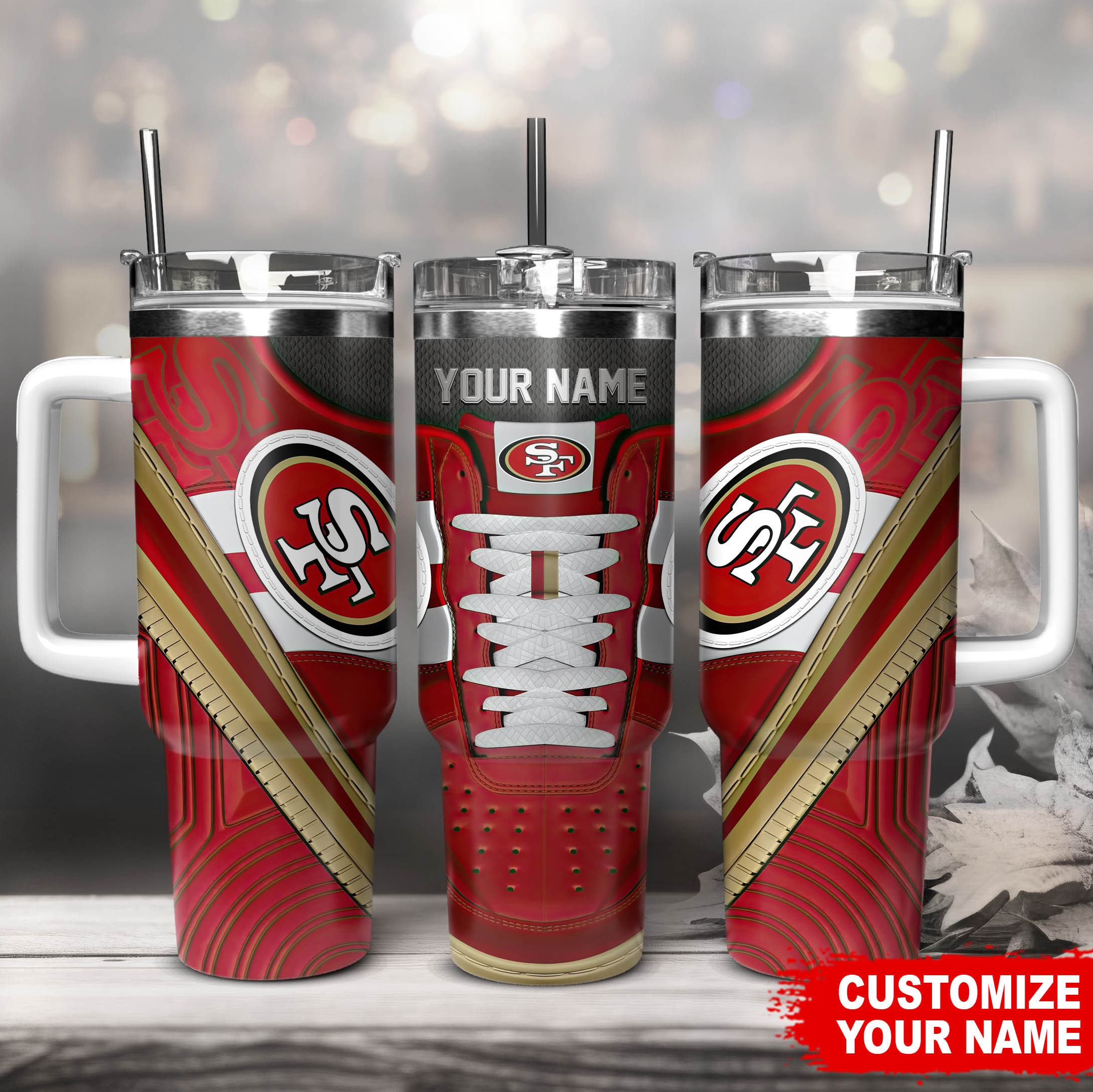 San Francisco 49ers NFL Sneaker Custom Stanley Quencher 40oz Stainless Steel Tumbler With Handle