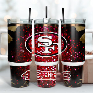 San Francisco 49ers NFL Stained Glass Effect Custom Stanley Quencher 40oz Stainless Steel Tumbler With Handle