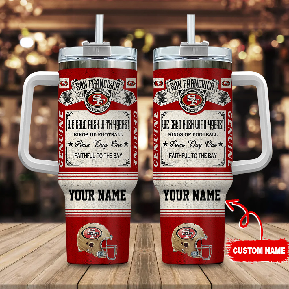 San Francisco 49ers NFL Vintage Kings Of Football Custom Stanley Quencher 40oz Stainless Steel Tumbler With Handle