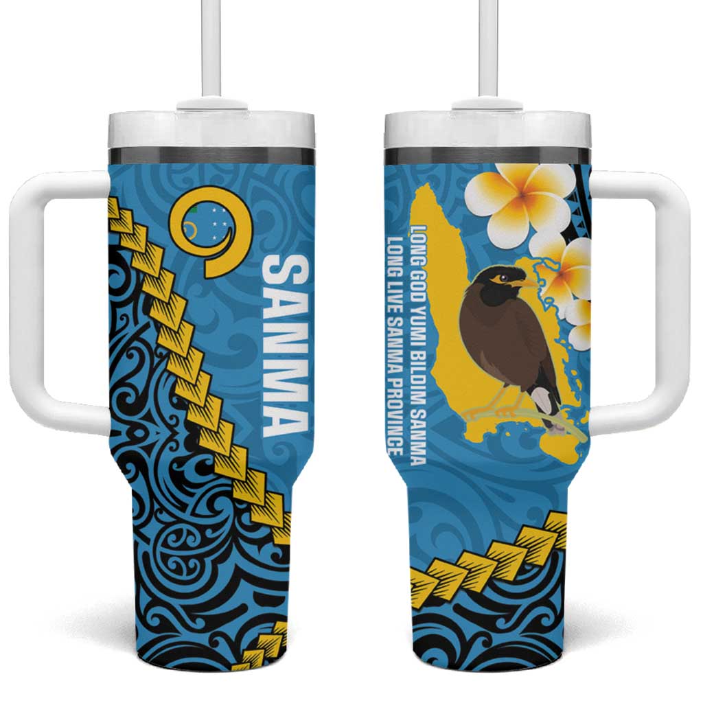 Sanma Province Vanuatu Myna Bird With Plumeria Flag Color Custom Stanley Quencher 40oz Stainless Steel Tumbler With Handle
