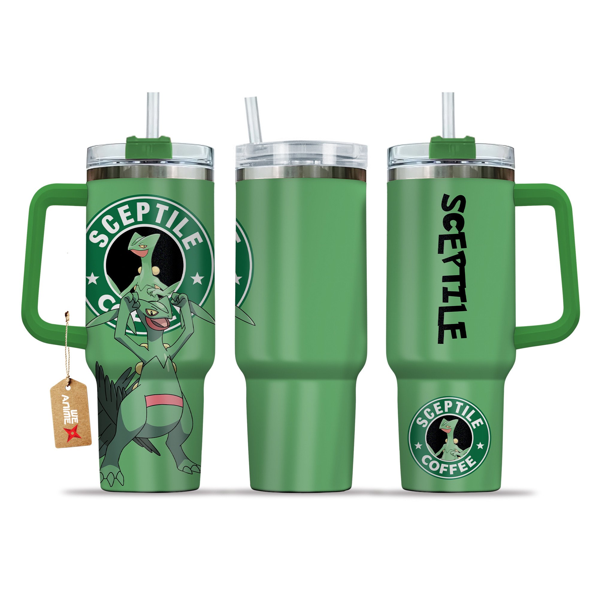 Sceptile Coffee Pokemon Anime Custom Stanley Quencher 40oz Stainless Steel Tumbler With Handle