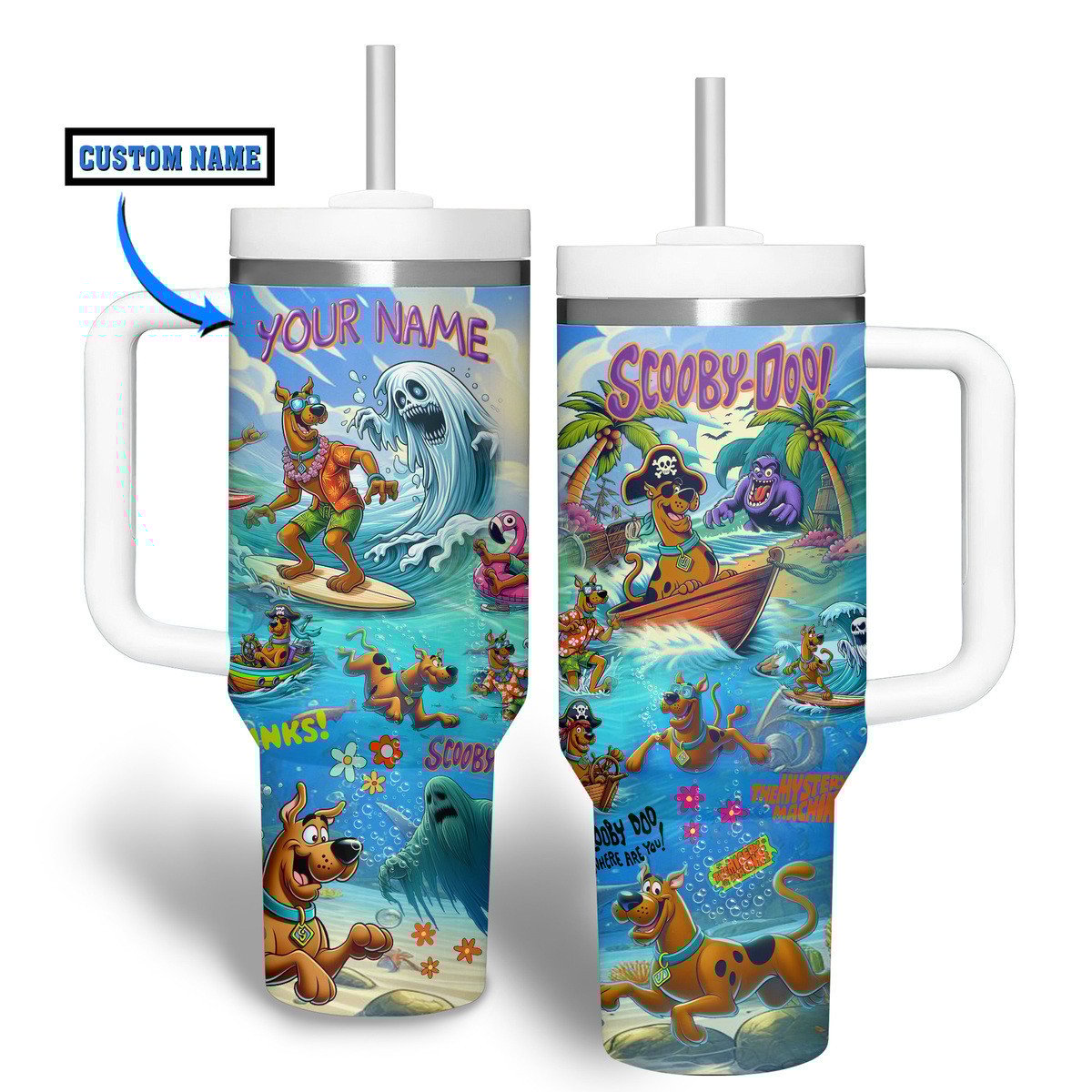 Scooby-Doo Cartoon Custom Stanley Quencher 40oz Stainless Steel Tumbler With Handle