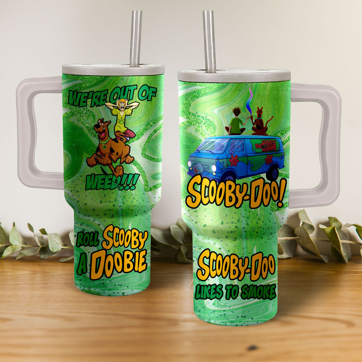 Scooby-Doo Cartoon Custom Stanley Quencher 40oz Stainless Steel Tumbler With Handle