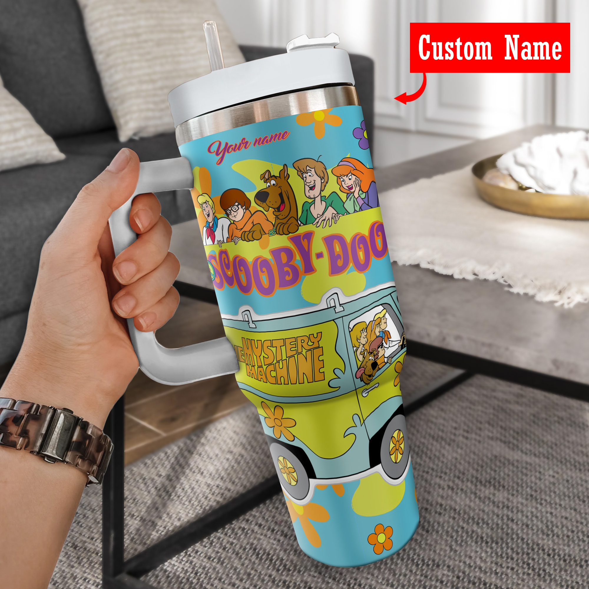 Scooby Doo Cartoon Custom Stanley Quencher 40oz Stainless Steel Tumbler With Handle