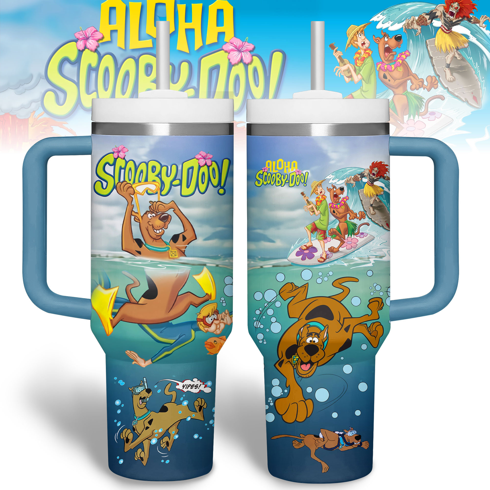 Scooby-Doo Cartoon Custom Stanley Quencher 40oz Stainless Steel Tumbler With Handle