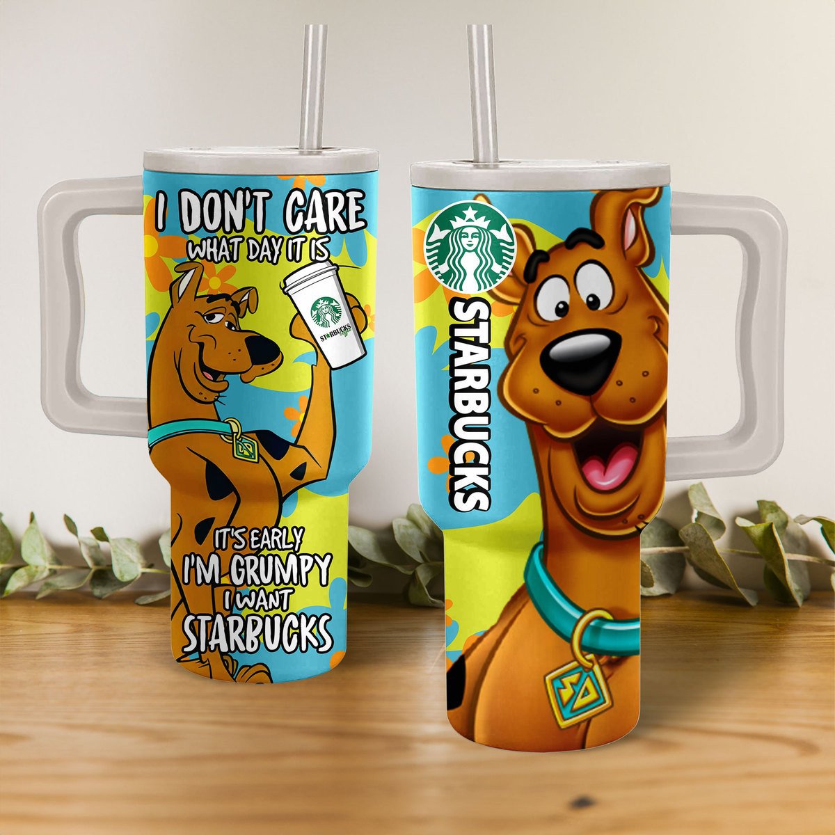 Scooby-Doo Starbucks Cartoon Custom Stanley Quencher 40oz Stainless Steel Tumbler With Handle