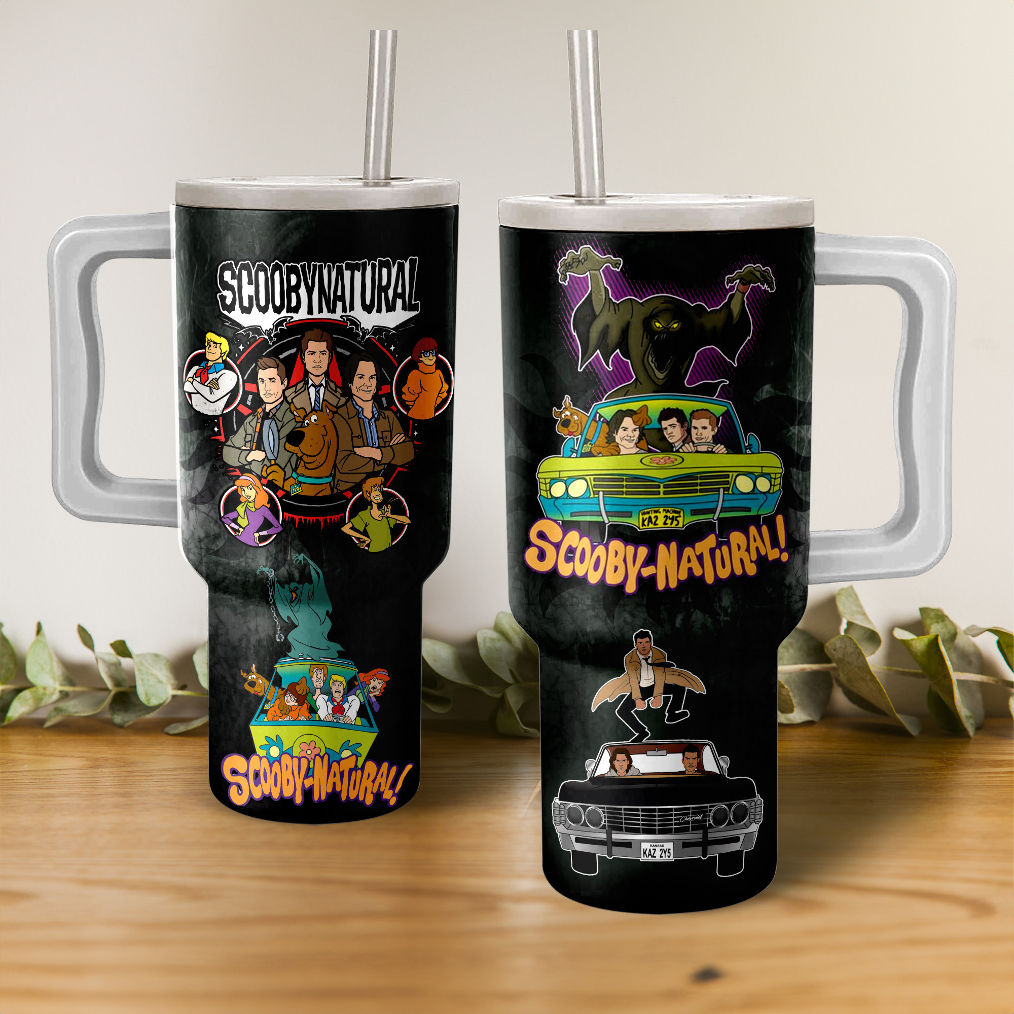 Scooby-Doo X Supernatural Cartoon Custom Stanley Quencher 40oz Stainless Steel Tumbler With Handle