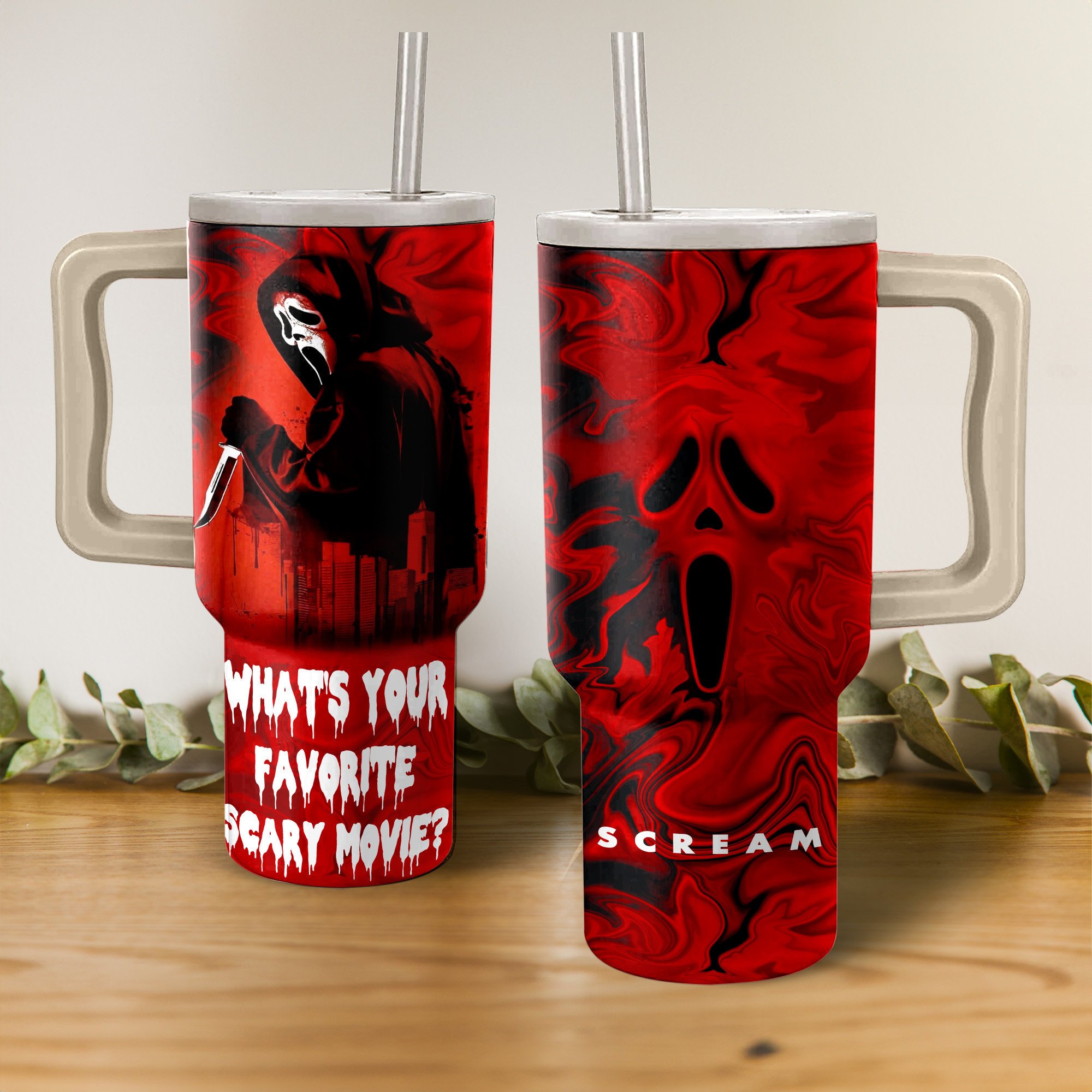 Scream Movies Custom Stanley Quencher 40oz Stainless Steel Tumbler With Handle