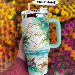 Sea Turtle Custom Stanley Quencher 40oz Stainless Steel Tumbler With Handle
