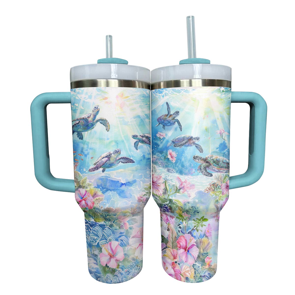 Sea Turtle Custom Stanley Quencher 40oz Stainless Steel Tumbler With Handle