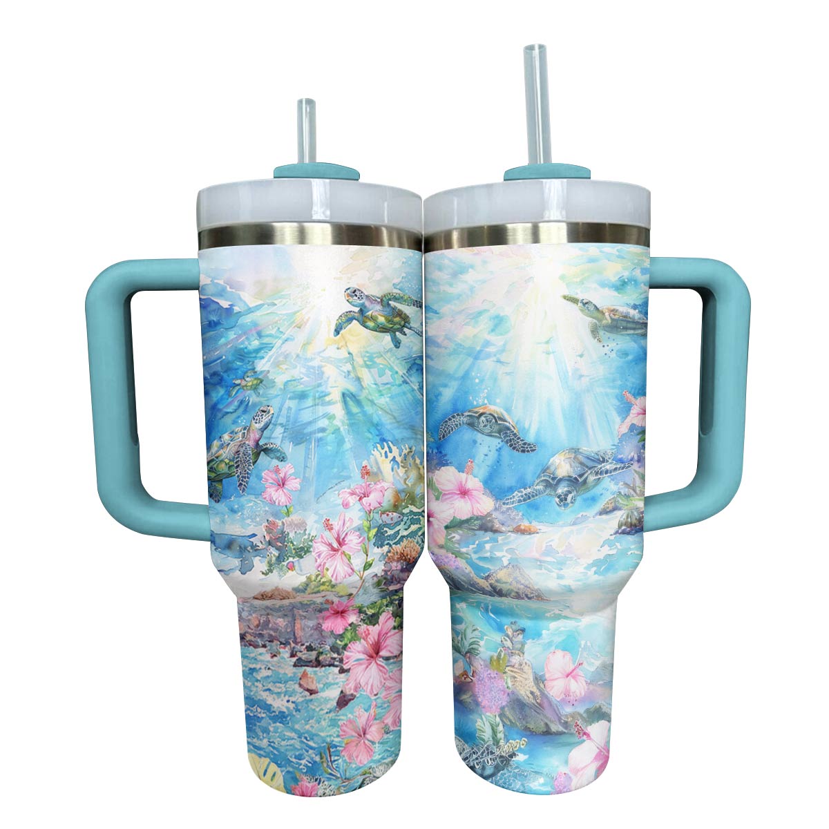 Sea Turtle Custom Stanley Quencher 40oz Stainless Steel Tumbler With Handle