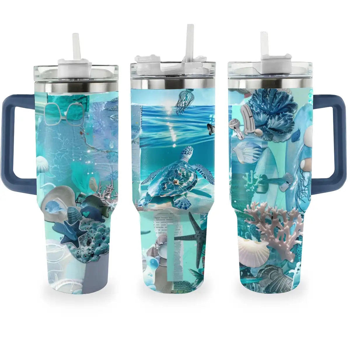 Sea Turtle Custom Stanley Quencher 40oz Stainless Steel Tumbler With Handle