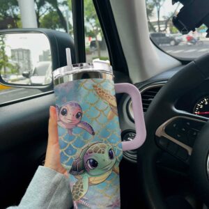 Sea Turtle Custom Stanley Quencher 40oz Stainless Steel Tumbler With Handle