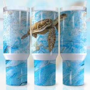 Sea Turtle Custom Stanley Quencher 40oz Stainless Steel Tumbler With Handle