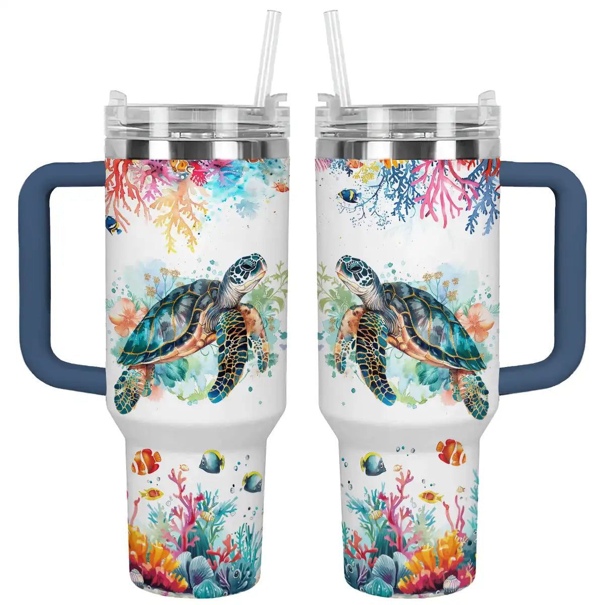 Sea Turtle Custom Stanley Quencher 40oz Stainless Steel Tumbler With Handle