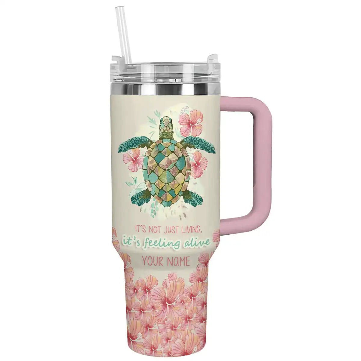 Sea Turtle Feeling Alive Custom Stanley Quencher 40oz Stainless Steel Tumbler With Handle