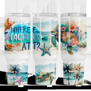Sea Turtle Summer Vibes Custom Stanley Quencher 40oz Stainless Steel Tumbler With Handle