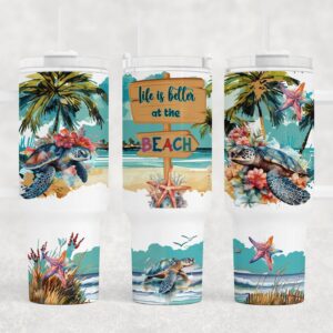 Sea Turtle Summer Vibes Custom Stanley Quencher 40oz Stainless Steel Tumbler With Handle