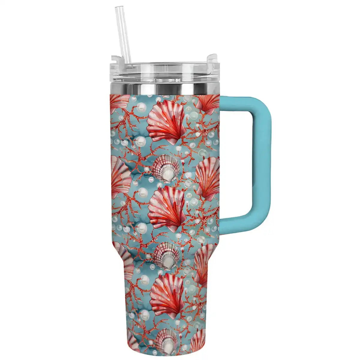 Seashell Custom Stanley Quencher 40oz Stainless Steel Tumbler With Handle
