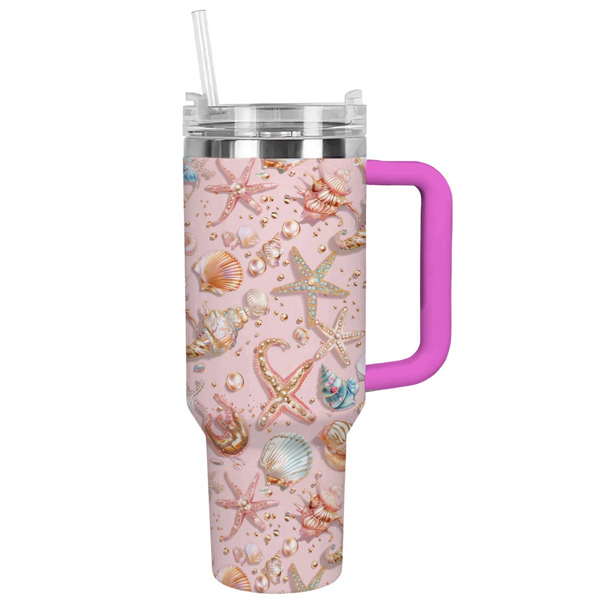 Seashell Custom Stanley Quencher 40oz Stainless Steel Tumbler With Handle