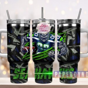 Seattle Seahawks Custom Stanley Quencher 40oz Stainless Steel Tumbler With Handle
