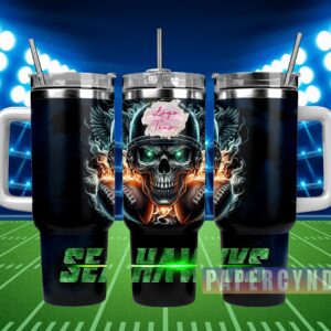 Seattle Seahawks Custom Stanley Quencher 40oz Stainless Steel Tumbler With Handle