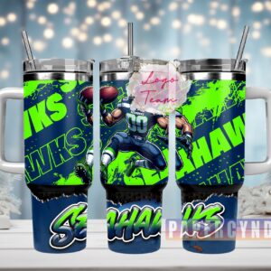 Seattle Seahawks Custom Stanley Quencher 40oz Stainless Steel Tumbler With Handle
