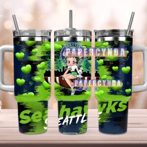 Seattle Seahawks Custom Stanley Quencher 40oz Stainless Steel Tumbler With Handle