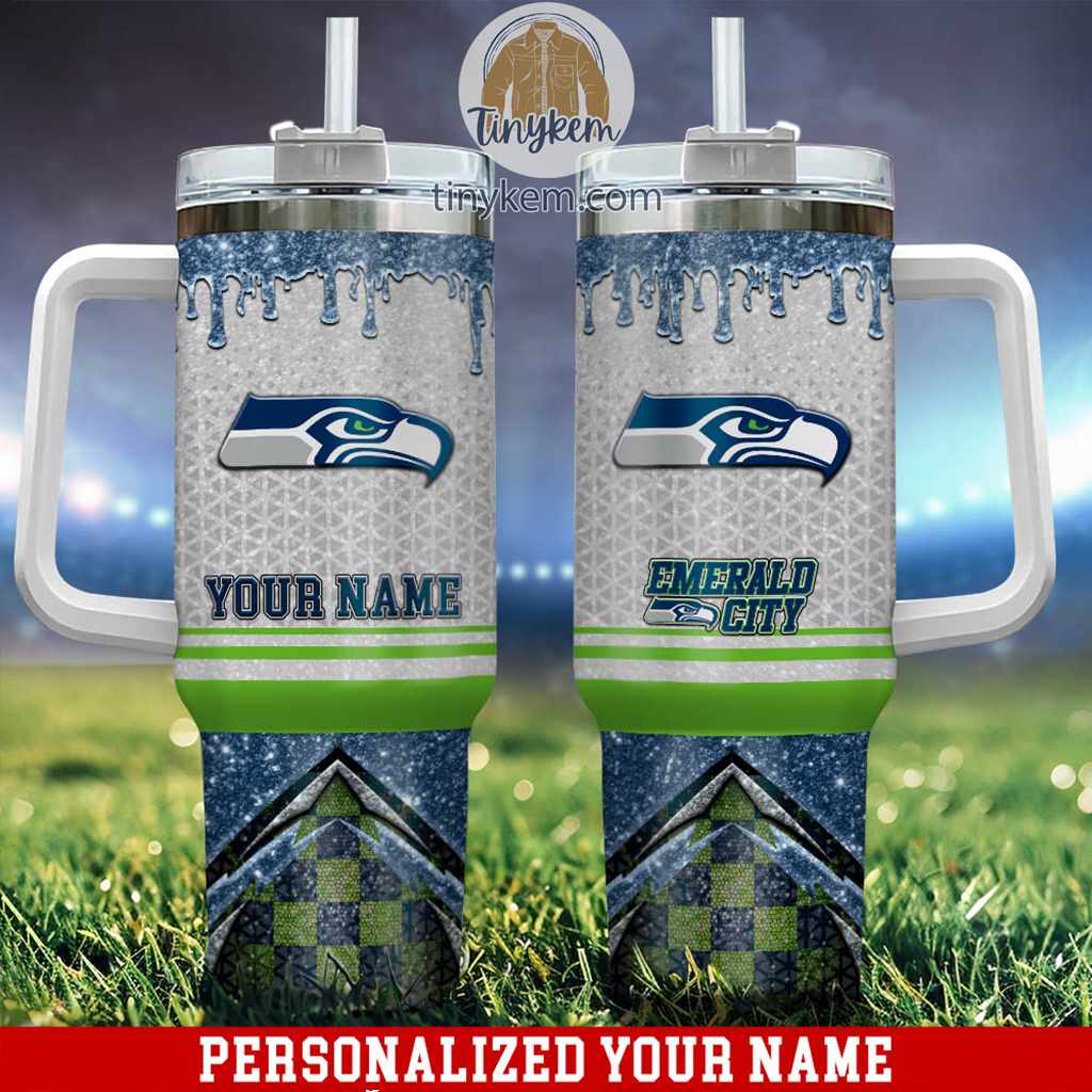 Seattle Seahawks Glitter NFL Custom Stanley Quencher 40oz Stainless Steel Tumbler With Handle