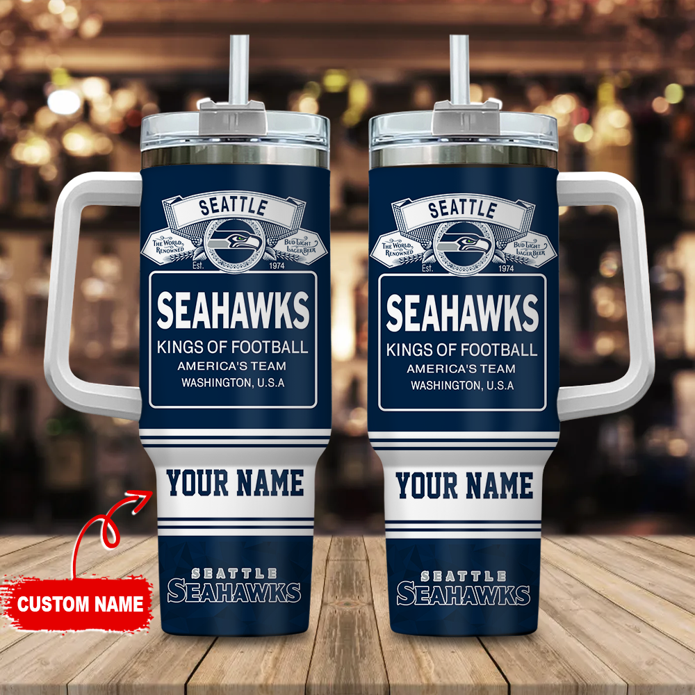 Seattle Seahawks NFL Bud Light Custom Stanley Quencher 40oz Stainless Steel Tumbler With Handle