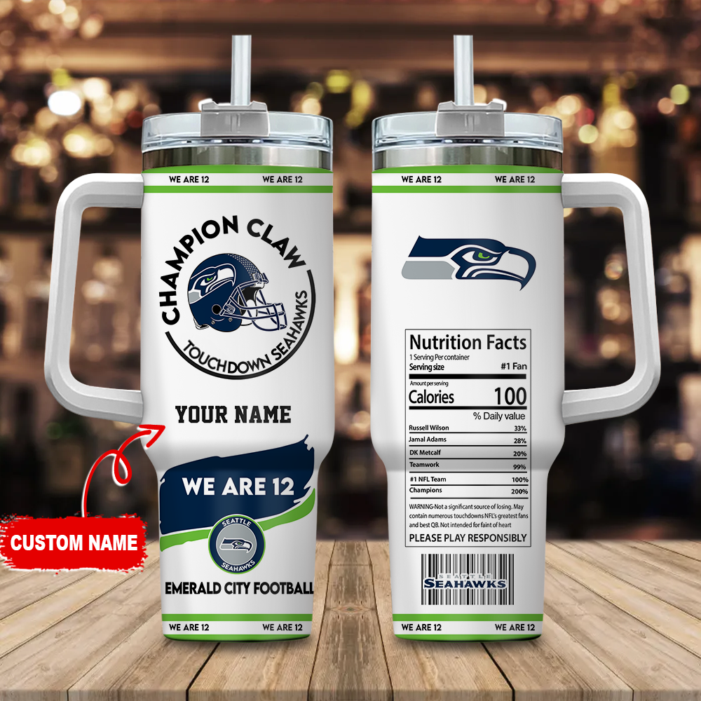 Seattle Seahawks NFL Champion Claw Custom Stanley Quencher 40oz Stainless Steel Tumbler With Handle