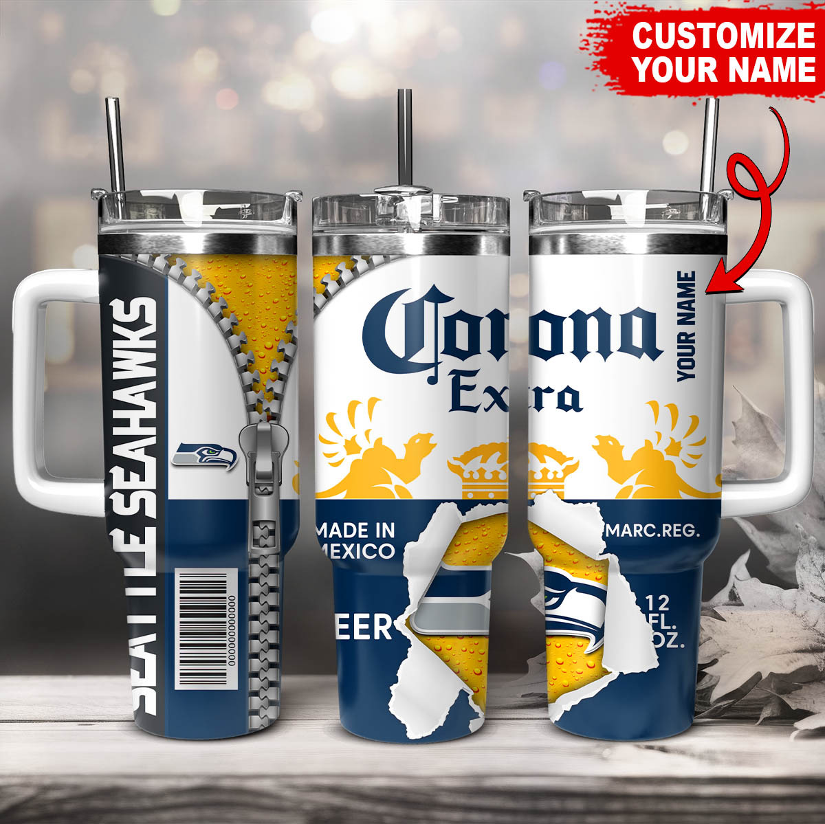 Seattle Seahawks NFL Corona Extra Custom Stanley Quencher 40oz Stainless Steel Tumbler With Handle