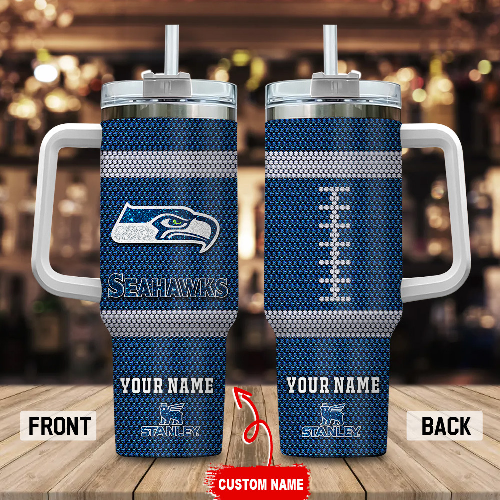 Seattle Seahawks NFL Crystal Custom Stanley Quencher 40oz Stainless Steel Tumbler With Handle