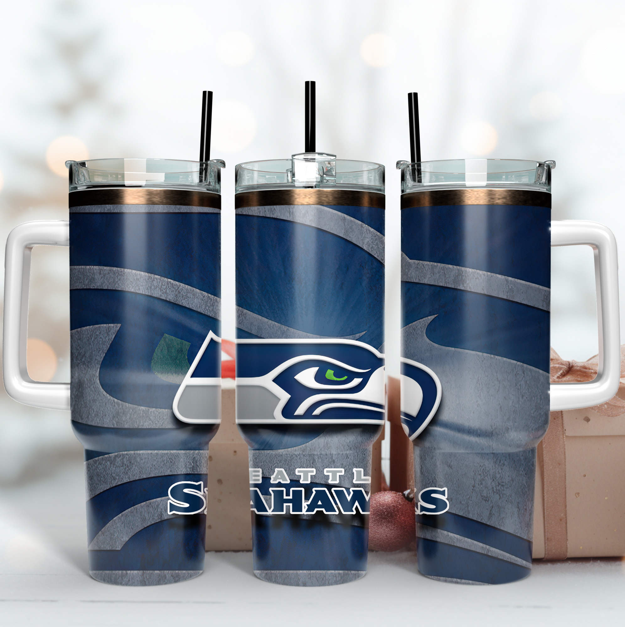 Seattle Seahawks NFL Custom Stanley Quencher 40oz Stainless Steel Tumbler With Handle