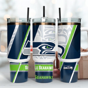 Seattle Seahawks NFL Custom Stanley Quencher 40oz Stainless Steel Tumbler With Handle