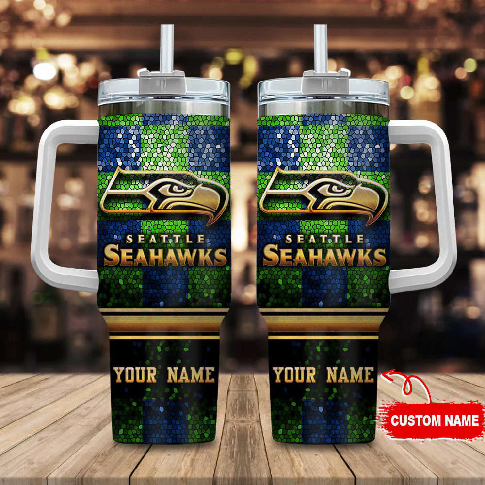 Seattle Seahawks NFL Custom Stanley Quencher 40oz Stainless Steel Tumbler With Handle