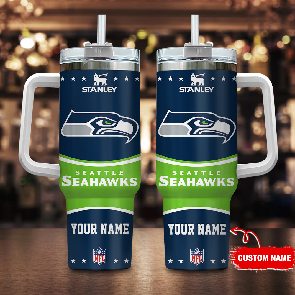 Seattle Seahawks NFL Custom Stanley Quencher 40oz Stainless Steel Tumbler With Handle