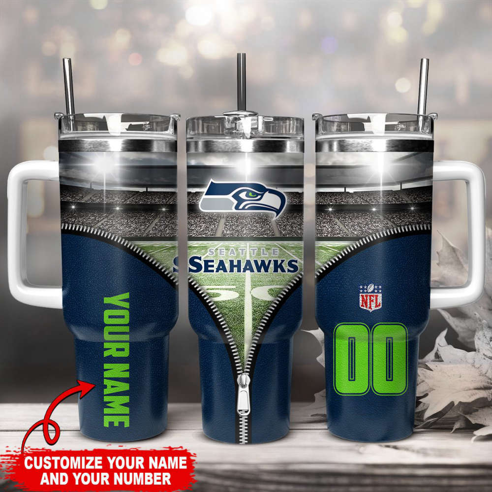 Seattle Seahawks NFL Custom Stanley Quencher 40oz Stainless Steel Tumbler With Handle