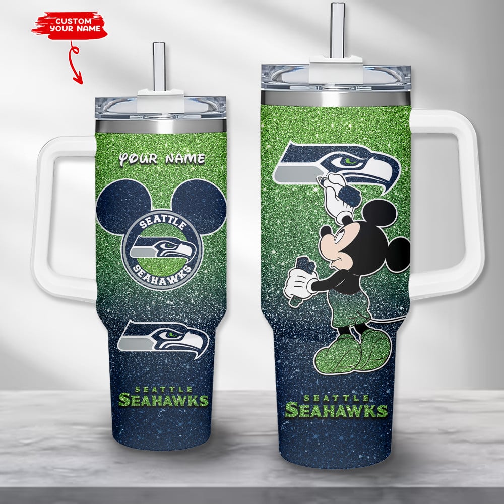 Seattle Seahawks NFL Custom Stanley Quencher 40oz Stainless Steel Tumbler With Handle
