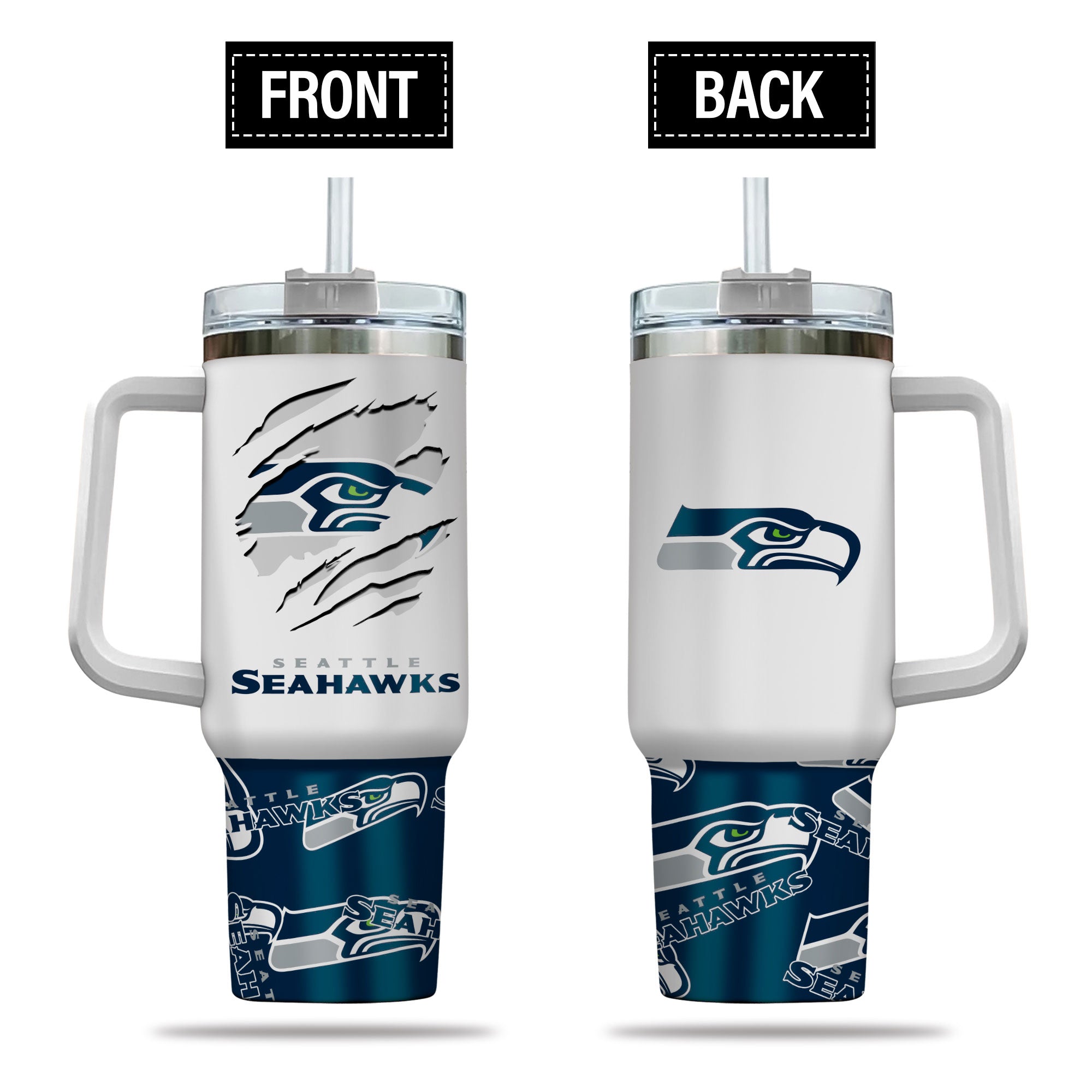 Seattle Seahawks NFL Custom Stanley Quencher 40oz Stainless Steel Tumbler With Handle